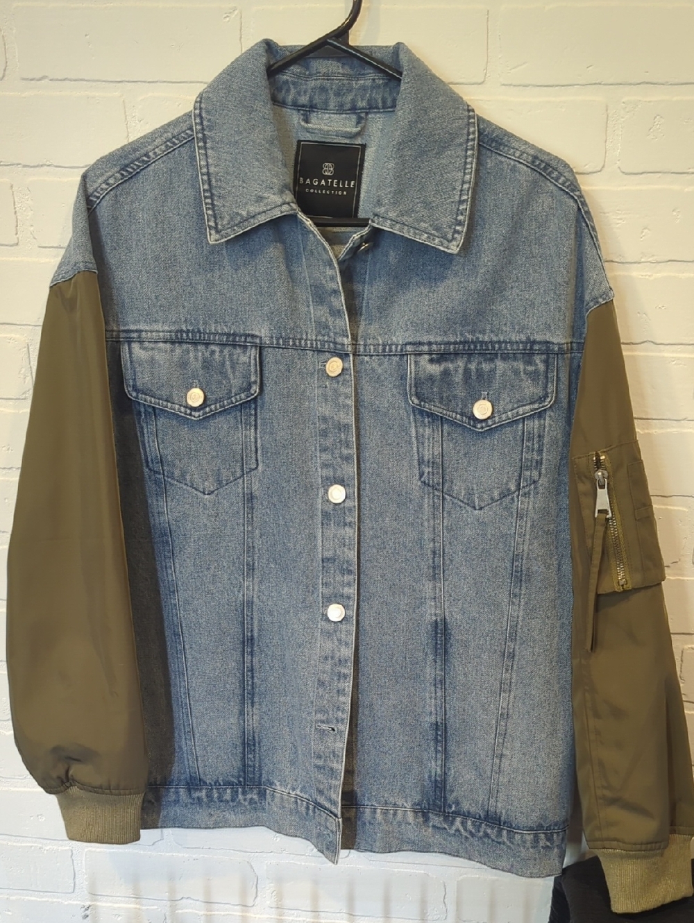 bagatelle Blue Denim Jacket with Olive Green Sleeves